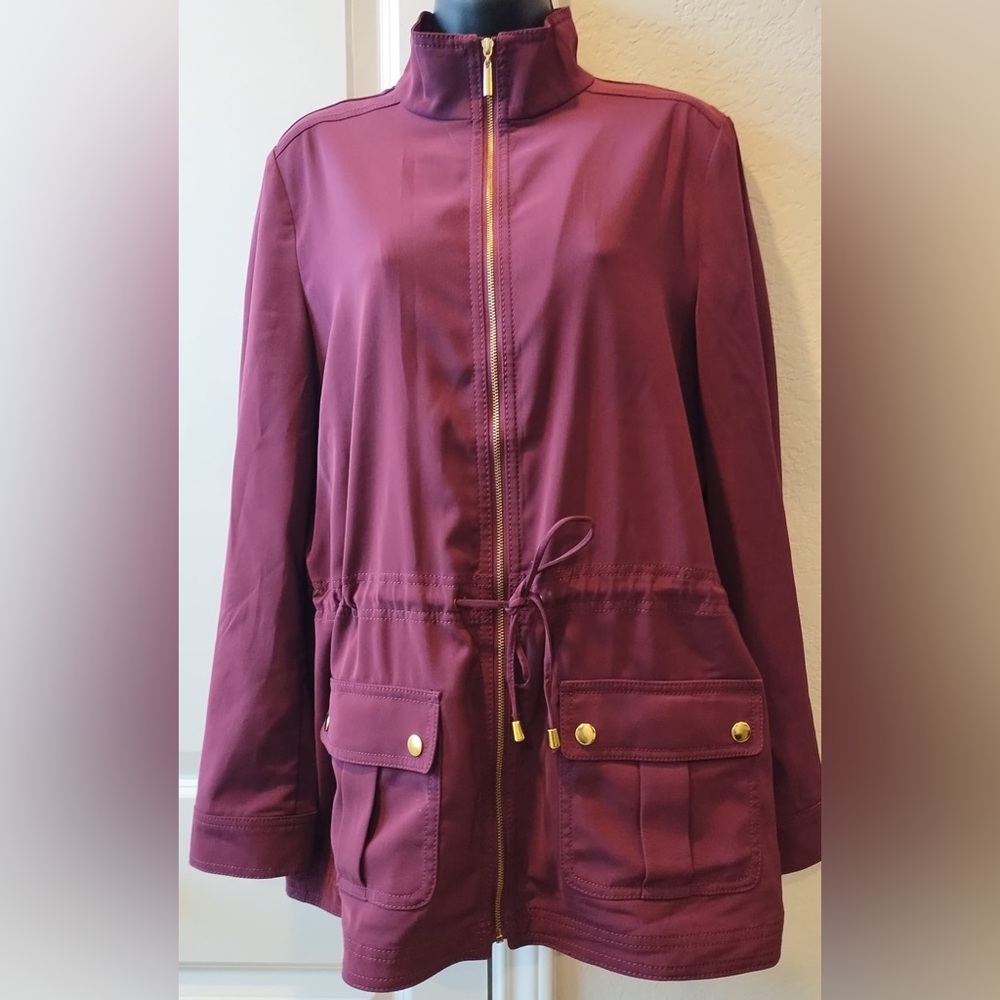White House Black Market Womens Size 8 Jacket Wine Burgundy Long/Rolled Sleeves